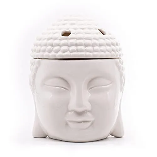 Candle-Brothers Teelicht Duftlampe | Duftlampe Buddha | Aromalampe für Duftwachs | Raumduft mit Teelicht | Duftlampe Keramik Weiß | Lampe für Büro, Schlafzimmer, Yoga