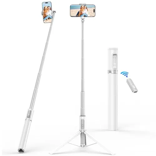 SYNCWIRE 157CM Selfie Stick mit Fernauslöser, 360° Drehbarer Stativ Handyhalterung für Smartphone, Kompatibel mit iPhone Samsung Android, Weiß
