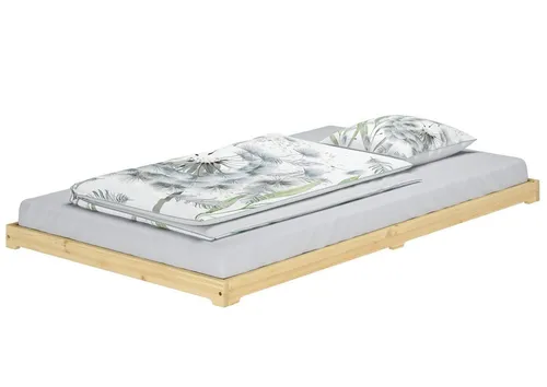 ERST-HOLZ Massivholzbett Extra Niedriges Futonbett Bettrahmen 120 x 200 cm Kiefer Massiv, Kiefer farblos lackiert
