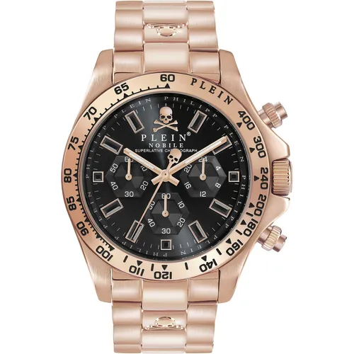 Philipp Plein NOBILE Herren Chrono Uhr in Roségold - Armbanduhren für Herren, elegante Chronograph mit Kristallen, Edelstahlarmband und sportlich-schickem Design für jeden Anlass.
