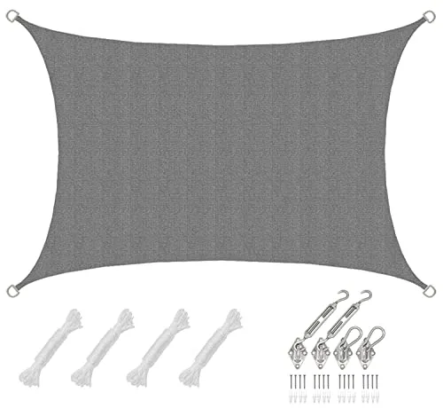 AMANKA 3x2m UV Sonnensegel - Rechteckiger Sonnenschutz für Terrasse und Balkon - Sonnenschutz mit 90% UV-Schutz und wasserdurchlässigem HDPE-Material, ideal für Garten und Camping. Mit Schwerlast-Befestigung für einfache Montage und extra strapazierfähig.