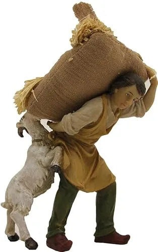 FADEDA Knecht mit Strohsack und Ziege/Höhe:11 cm/handbemalt/detailgetreue Krippen Figuren - Weihnachten Tisch Dekoration Krippe Zubehör