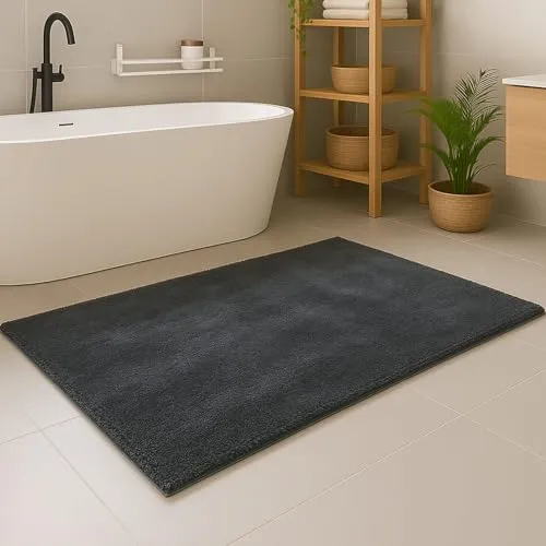 carpet city Badezimmer-Teppich Anthrazit 67x110 cm – Waschbare, rutschfeste Badematte