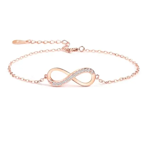Damen Armband Rosegold Zirkonia 925 Sterling Silber Schmuck für Frauen Mädchen,Infinity Unendlichkeit Symbol Unendlicher Liebe Armkettchen Armbänder Geschenk für Weihnachten Valentinstag Geburtstag