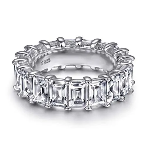 18K Funkelnder Baguette Ring aus 925 Sterling Silber für Frauen Stapelringe - Damen Ringe Eternity Ewigkeit Schmuck in Juwelierqualität (58, Silber)