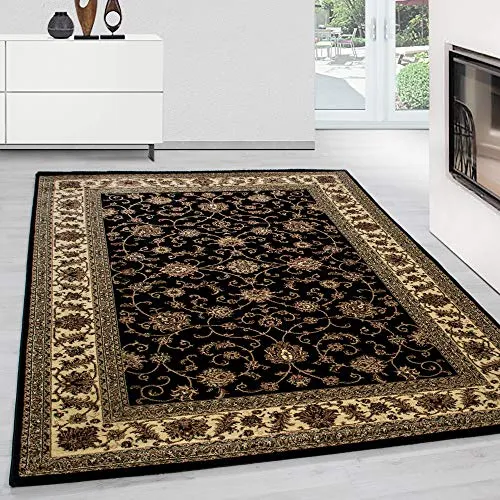 Teppium Kurzflor Teppich Läufer Flur 80 x 150 cm Schwarz Vintage Look - Orientteppich Waschbar, Orientalisch Design, Pflegeleicht und Weich - Ideal als Bettvorleger im Schlafzimmer und Küchenläufer