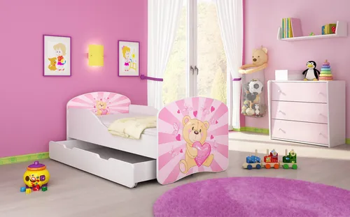 ACMA I Jugendbett Kinderbett Junior-Bett Komplett-Set mit Matratze Lattenrost Weiß 10 Teddybär 160x80 + Bettkasten