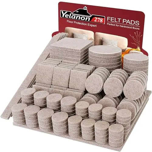 Yelanon Filzgleiter selbstklebend 278 Stück, Schneidbarer Filz für,Kratzfeste Möbelgleiter für Stühlemöbelgleiter,Möbelgleiter,Chair Leg Floor Protectors, Beige