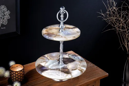 riess-ambiente Dekoetagere NOBLE 35cm silber / mehrfarbig (Einzelartikel, 1 St), Wohnzimmer · Achat · Quarz · Edelstein · Metall · handmade · 3-stöckig