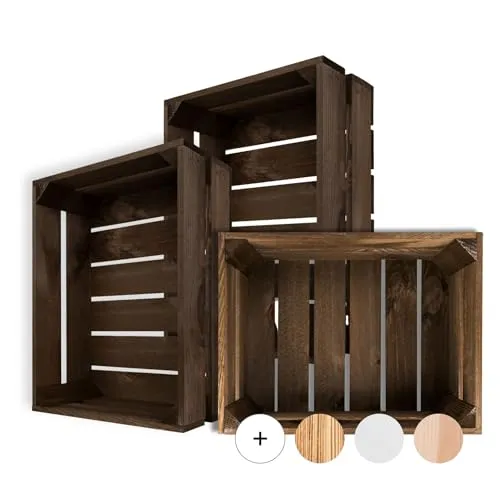Creative Deco 3 x Holzkiste Wenge | Weinkisten Set Obstkiste Holz | 40 x 30 x 15 cm | Geschliffen | Vintage Holzbox Kiste | Perfekt als Deko Geschenkkorb leer Spielzeugkiste Aufbewahrungsbox