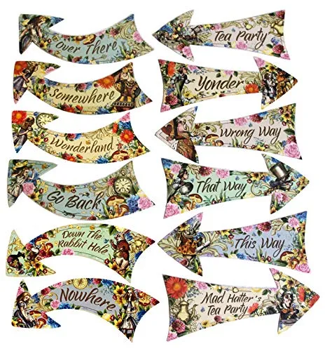 Alice im Wunderland Party Vintage Style Pfeilschilder / Verrückter Hutmacher Tee-Party Requisiten Pack mit 12 Schildern