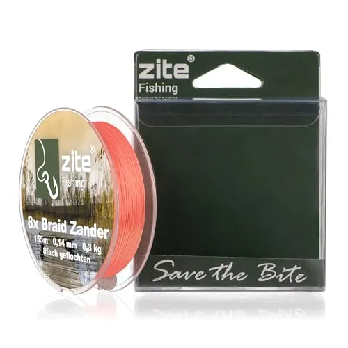 Zite Fishing 8X Geflochtene Angel-Schnur – Geflechtschnur 8-Braid Barsch Zander Hecht Angeln - Rundgeflochten 155m Orange (Zander, 0,14 mm – Tragkraft 8,3 kg)