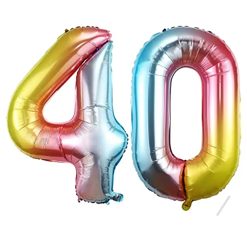 Geburtstag Deko zahlen luftballon 40 | Folienballon Regenbogen- für 40. Geburtstagsdeko Männer Frauen Ballon Zahl Deko zum Geburtstag fliegt mit Helium 40