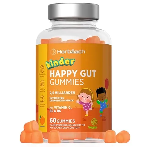 Biotisch Gummibärchen Kinder Bakterienstämme Lactobacillus mit Vitamin C B3 B5 B6 | 2,5 Milliarden KBE | Darmbakterien | Vegane | Kapsel Alternative | Kinderkomplex | 60 Kids Biotic Gummies | Horbaach