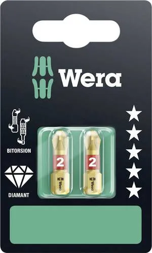 Wera 851/1 BDC SB SiS 05073335001 Kreuzschlitz-Bit PH 2 Werkzeugstahl diamantbeschichtet, legiert D 6.3 2St.