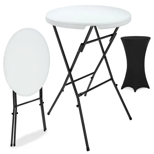 Casaria Stehtisch mit Husse Schwarz, Klappbar und Rund 110 cm Hoch - Stehtisch für Events, klappbar und mit eleganter Husse. Ideal für Gartenpartys und Hochzeiten, pflegeleichte Kunststoffplatte und stabile Konstruktion für sicheren Stand.