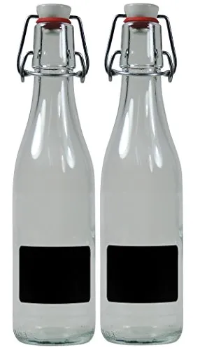 Viva-Haushaltswaren Gabriele Hesse e.K. 2 x leere Glasflasche 330ml mit Bügelverschluss aus Porzellan zum selbst abefüllen, inkl 2 Beschriftungsetiketten