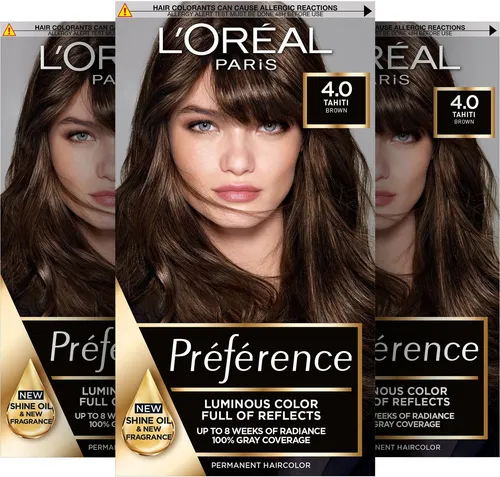 L'ORÉAL PARIS Coloration PRÉFÉRENCE HAARFARBE, Packung, 3-tlg., dauerhafte Haarcoloration mit 100% Grauabdeckung