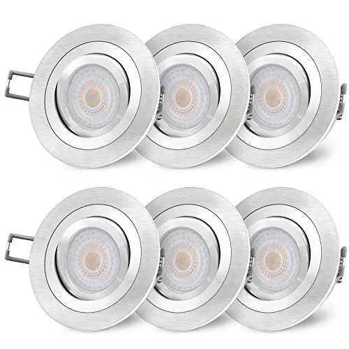 SSC-LUXon RF-2 Einbaustrahler LED flach 6er Set - Deckenspots: Extra flach & schwenkbar, ideal für Wohnzimmer oder Küche. Mit fourSTEP Dimmen ohne Dimmer - dimmen Sie das Licht ganz einfach mit Ihrem Lichtschalter.