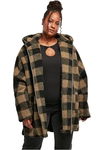 Urban Classics Damen Hooded Oversized Check Sherpa Jacket - Funktionsjacke aus künstlichem Fell mit Karo-Muster, oversized Schnitt für optimalen Komfort und Wärme, ideal für kühle Tage.