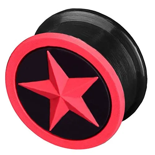 viva-adorno 1 Stück Flesh Plug Tunnel Ohr Piercing Silikon flexibel Stern Größe 4-26mm Z156, 5 schwarz/rot Z156, Gr. 4mm