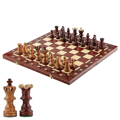 Exclusive AMBASSADOR DE LUXE CHERRY 54cm / 21in Premium Quality Wooden Chess Set, Handcrafted Classic Game