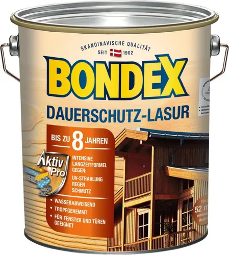 Bondex Dauerschutz Lasur 4 L rio palisander - Holzschutzlasur für Außenanwendungen, bietet langanhaltenden Schutz und betont die natürliche Holzmaserung.