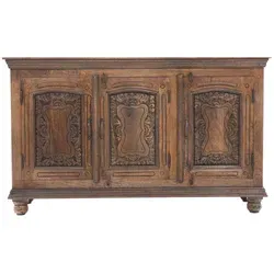 Vintage Sideboard Kommode Somios aus Holz, 150cm braun - Elegantes Sideboard Somios aus massivem Holz, 150cm. Handgefertigt mit kunstvollen Details, bietet es praktischen Stauraum und verleiht jedem Raum einen Hauch von Luxus.