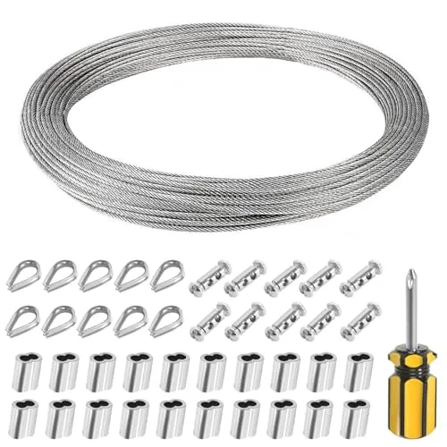 Drahtseil 30m Stahlseil 2mm Seilspanngarnitur Spanndraht Edelstahlseil Drahtseil Kit für Rankhilfe Gardinenseil Wäscheleine Lampenaufhängung