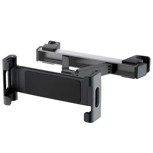 QUALO Auto Halterung für Tablet, Smartphone, Für Reisen, Kopfstützenmontage für Auto, Verstellbar, Drehbar, Schwarz, QUS-T-BS-01
