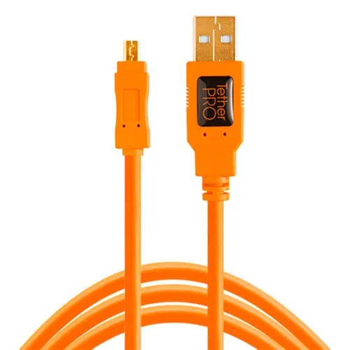 Tether Tools TetherPro USB 2.0 A to Mini-B 8 pin 15 ORG - Studiozubehör Tethering in auffälligem Orange, ideal für Fotografen, die eine zuverlässige und schnelle Verbindung benötigen.