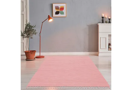 THEKO Teppich Happy Cotton Fleckerl, handgewebt, rechteckig, Höhe: 5 mm, Flachgewebe, reine Baumwolle, meliert, mit Fransen, auch als Läufer