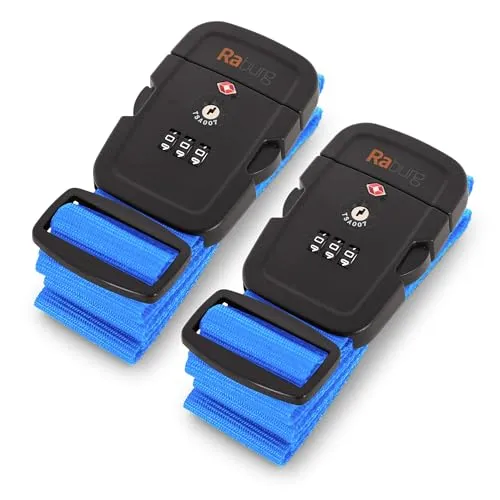 2er Set Koffergurt mit TSA-Zahlenschloss, flexibel verstellbar bis 190 cm Blau