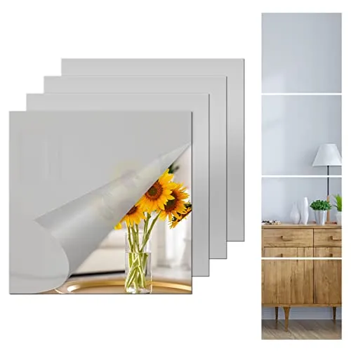 CINGHIA Spiegelfliesen Selbstklebend,Klebespiegel für Die Wand,Spiegel Kleben,4 Stück Selbstklebende Spiegel,Quadrat Spiegelfolie Wandspiegel für DIY Wohnzimmer Schranktür 20x20CM