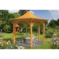 Pavillon SKAN HOLZ Versailles - 6-eckig aus Eiche hell - Pavillons & Pergolen - Robuster Pavillon mit einem Durchmesser von 418 cm, ideal für Gartenpartys und entspannte Stunden im Freien.