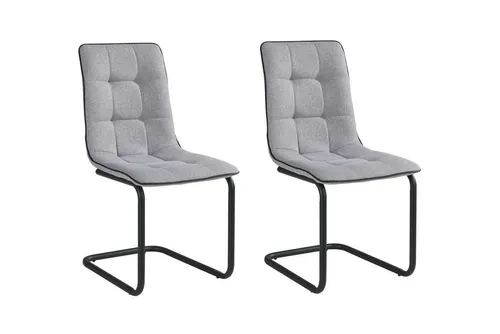 Home4You Freischwinger Schwingstuhl 2er Set - Hellgrau, Webstoff - Freischwinger, modernes 2er-Set mit hellgrauem Webstoffbezug, schwarzem Metallgestell, eleganter Kederbetonung und bis 120 kg belastbar – ideal für Esszimmer und Wohnzimmer.