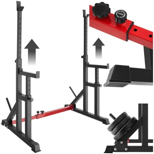 tectake® Squat Rack - Multifunktionales Kniebeugeständer - Stationen & Hantelbänke, höhen- und breitenverstellbar für individuelles Training, ausgestattet mit bodenschonenden Kunststoffkappen und 2 Aufnahmen für Hantelscheiben.