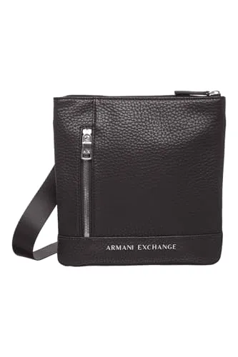 Armani Exchange Men's Pebble Crossbody Flat, Black - Herren-Schultertasche aus Kunstleder mit verstellbarem Schulterriemen und praktischer Reißverschluss-Innentasche für optimalen Stauraum.