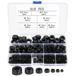Sechskantmuttern Set 310 Stk selbstsichernde M3-M12 - Praktisches Set mit 310 selbstsichernden Sechskantmuttern in Größen M3 bis M12. Hochwertiger Kohlenstoffstahl sorgt für Langlebigkeit und vielseitige Einsatzmöglichkeiten im Haushalt und der Industrie.