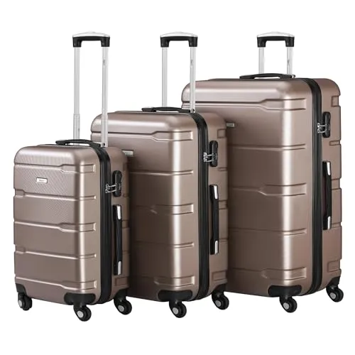 Zelsius Koffer Set 3 Stück, Champagner | Robuste Hartschalenkoffer mit Zahlenschloss - Gepäck-Sets | 3-teiliges Set mit verschiedenen Größen für jede Reise, kratz- und stoßresistent, mit sicherem Zahlenschloss und platzsparender Aufbewahrung.