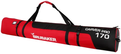 BRUBAKER Skitasche Carver Pro Ski Tasche - Schwarz Rot (Skibag für Skier und Skistöcke, 1-tlg., reißfest und schnittfest), gepolsterter Skisack mit Zipperverschluss
