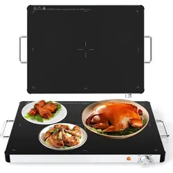 GOPLUS Elektrische Warmhalteplatte, Wärmeplatte mit 30°C-120°C einstellbare Temperatur, gehärteter Glas, Speisewärmer für Partys (L, 61 x 42 ... - Schwarz