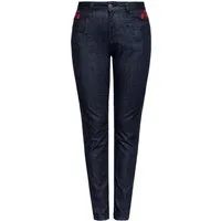 Queen Kerosin Damen Jeanshose High Waist Slim Fit Western-Style 50S Rockabilly Vintage Rosen - Jeans im Vintage 50s-Style mit floralem Rosen-Stickerei, ideal für Rockabilly-Liebhaberinnen, die Komfort und Stil vereinen möchten.