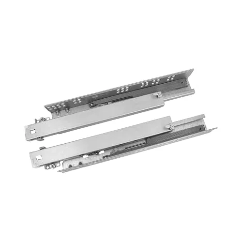 Amig 2er Set Gleitführung Mod.41 Stahl verzinkt für Möbelschubladen, Schubladen oder Schränke, Vollauszug mit Selbsteinzug, Belastbarkeit: 25 kg/Paar, Maße: 300 mm, silber