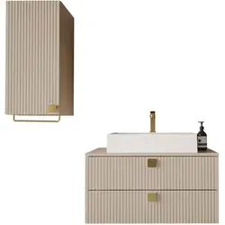 Mirjan24 Badezimmer Badmöbel Set Grentis IV mit Waschbecken - Komplettprogramm für Badezimmer, stilvolles Design in Wüstensand, inklusive Waschbecken aus hochwertigem Mineralwerkstoff und einfachem Selbstaufbau