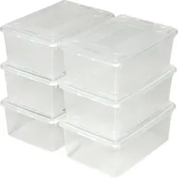 tectake Stapelbox 6er-Set Schuhbox weiß - Aufbewahrungsboxen, stapelbar mit Lüftungsöffnungen und Deckel, ideal für platzsparende Schuhorganisation.