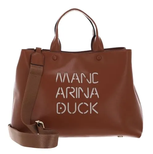MANDARINA DUCK Lady Duck Tote M Handtasche - Damentaschen, elegante Umhängetasche aus hochwertigem Leder in Caramel Cafe, verstellbarer Tragegurt für individuellen Komfort.