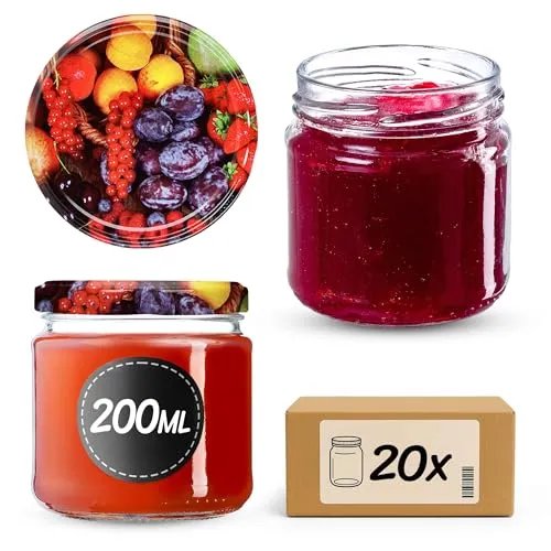 KADAX 20er Set Einmachgläser 200 ml mit Twist-Off Deckel Ø 66 mm – Dickwandige, luftdichte Dessertgläser, spülmaschinenfest, ideal für Marmelade & Eingemachtes