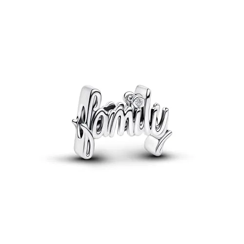 PANDORA Moments Handschrift Family Charm aus Sterling-Silber - Bead Charms für Damen, handgeschriebenes ‚family‘ Design mit Zirkonia, eine zeitlose Hommage an die Familiengeschichte, perfekt für die Pandora Moments Kollektion.