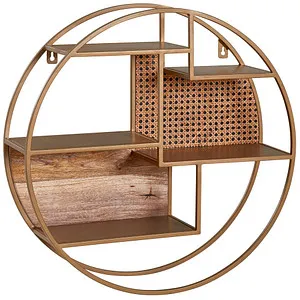Wandregal 62x62x17 cm aus Rattan und Massivholz - Individuelles Wandregal im Industrial-Stil mit 5 Ablageflächen, ideal für Fotos und Deko. Handgefertigt aus Rattan und Mango Massivholz, jedes Stück ein Unikat!